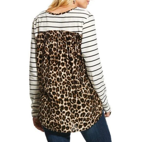 Ariat Katharine Women's Knit Top Leopard Print Rayon Crepe Long Sleeve Size L - Picture 2 of 13